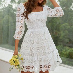 NWT Eilly Bazar White Giupure Boho Dress.  SZ M